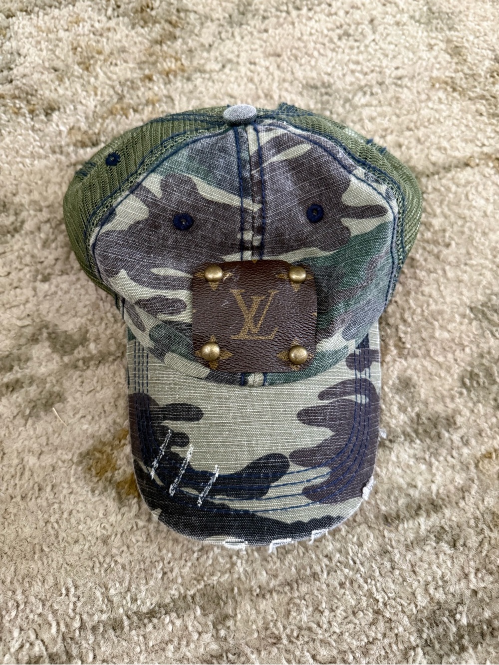 Camo Baseball Cap with Branded Stud Patch - Green